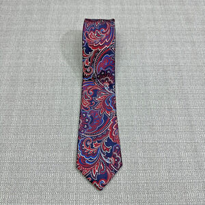Ted Baker London Neck Tie 100% Silk Red‎ Blue Paisley Preppy